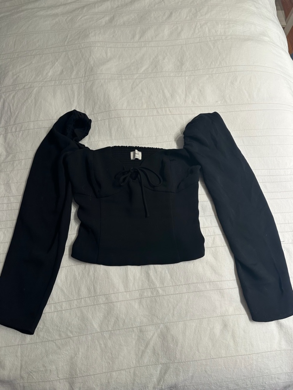 Aritzia Black Puff-Sleeve Square Neck Blouse